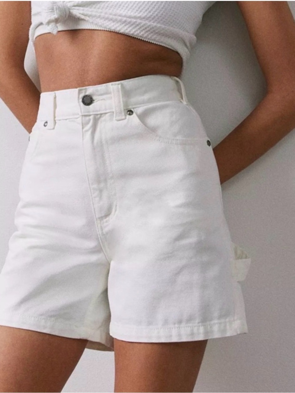 Dickies Women's White High-Rise Carpenter Jean Shorts